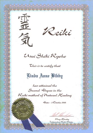 Reiki Level 2 certificate - Click to view larger size